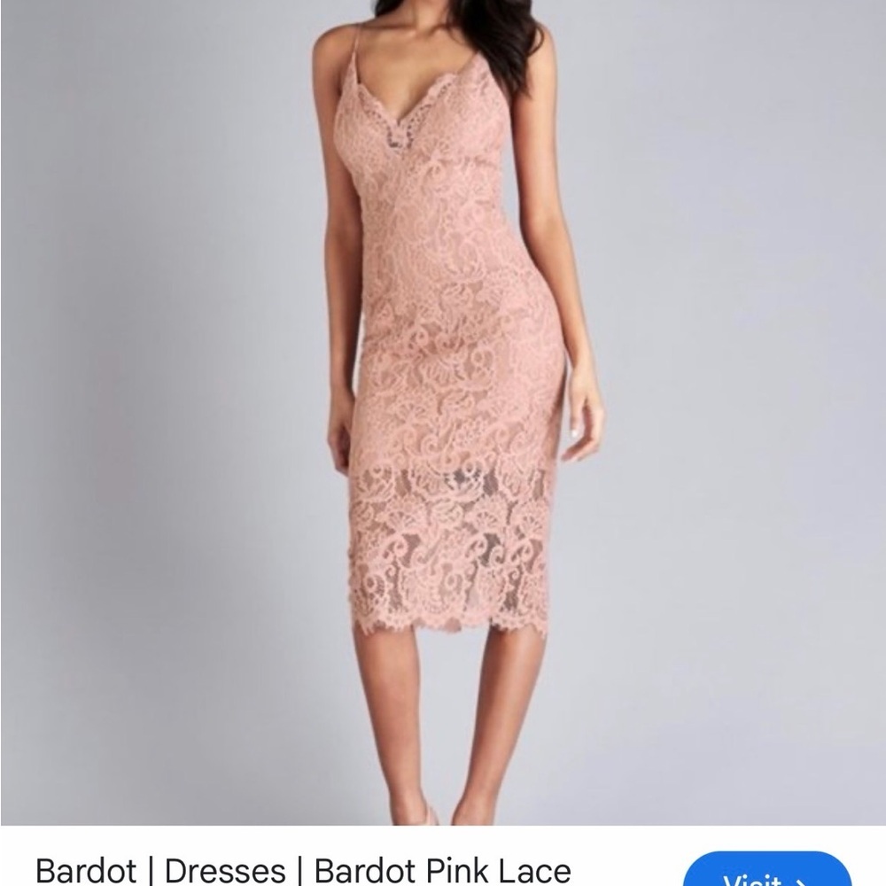 Bardot Blush Lace Midi Dress sexy elegant wedding lace overlay party romantic